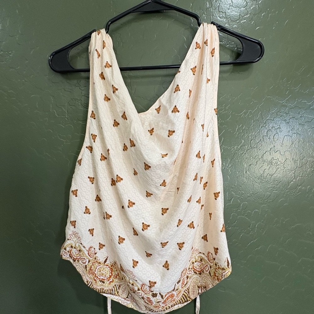 Free People Cream and Brown Patterned Camisole